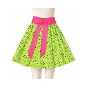 Hot Pink Neon Green Black Polka Dots Swing Skirt Funky Eclectic 1980s Retro Bow